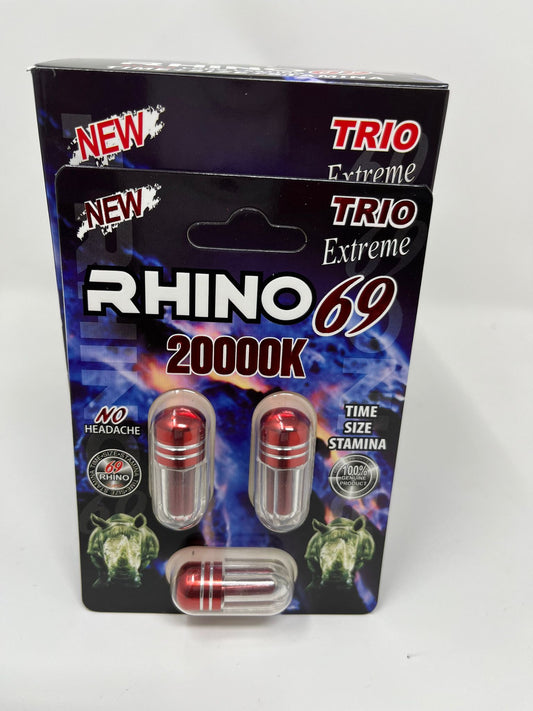 Rhino 69 Trio Extreme 20000K Sexual Male Enhancement Pills (Box of 15)